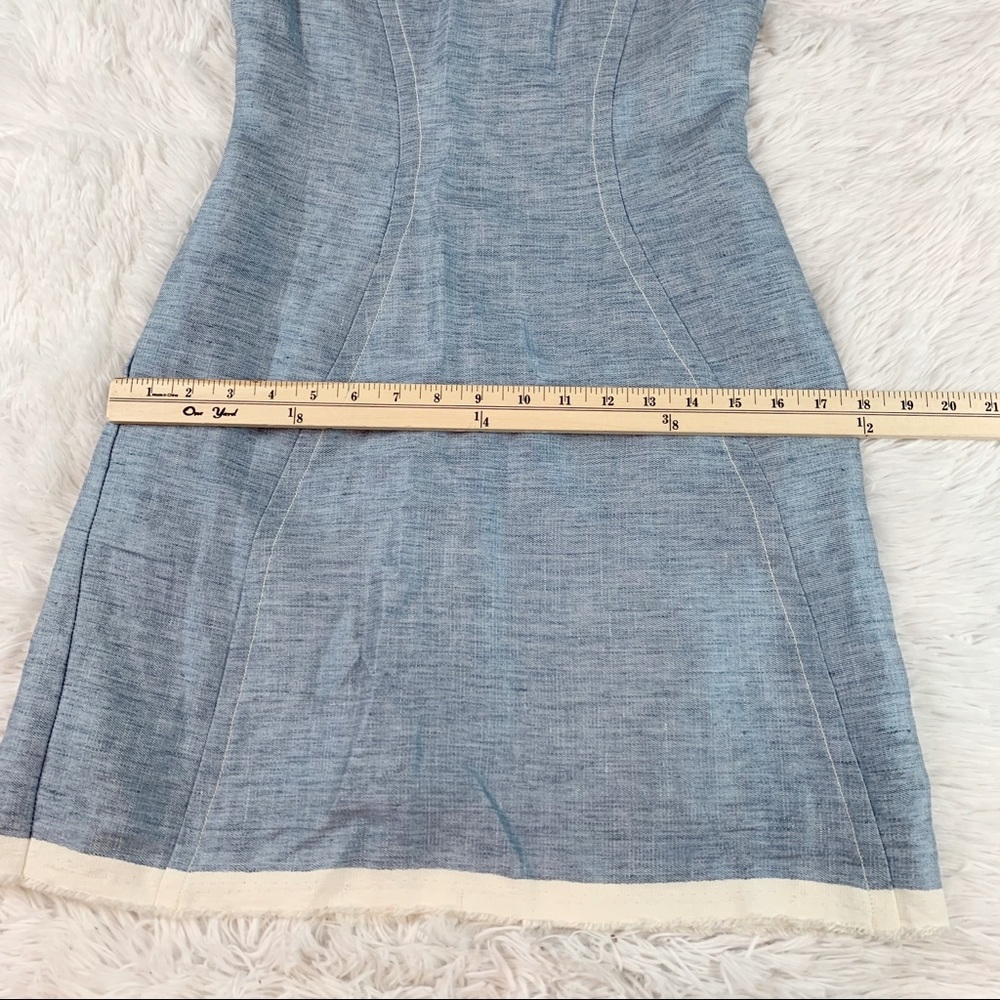 Sea NY short sleeve linen blend sheath dress in‎ light blue with contrast trim - Picture 5 of 10